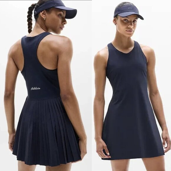 Athleta Dresses & Skirts - Athleta Match Point Pleated Sleeveless High Neck Tennis Dress in Navy Blue, XL